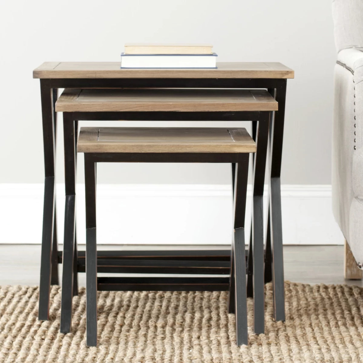 Black Oak Stacking Tray Tables H324461