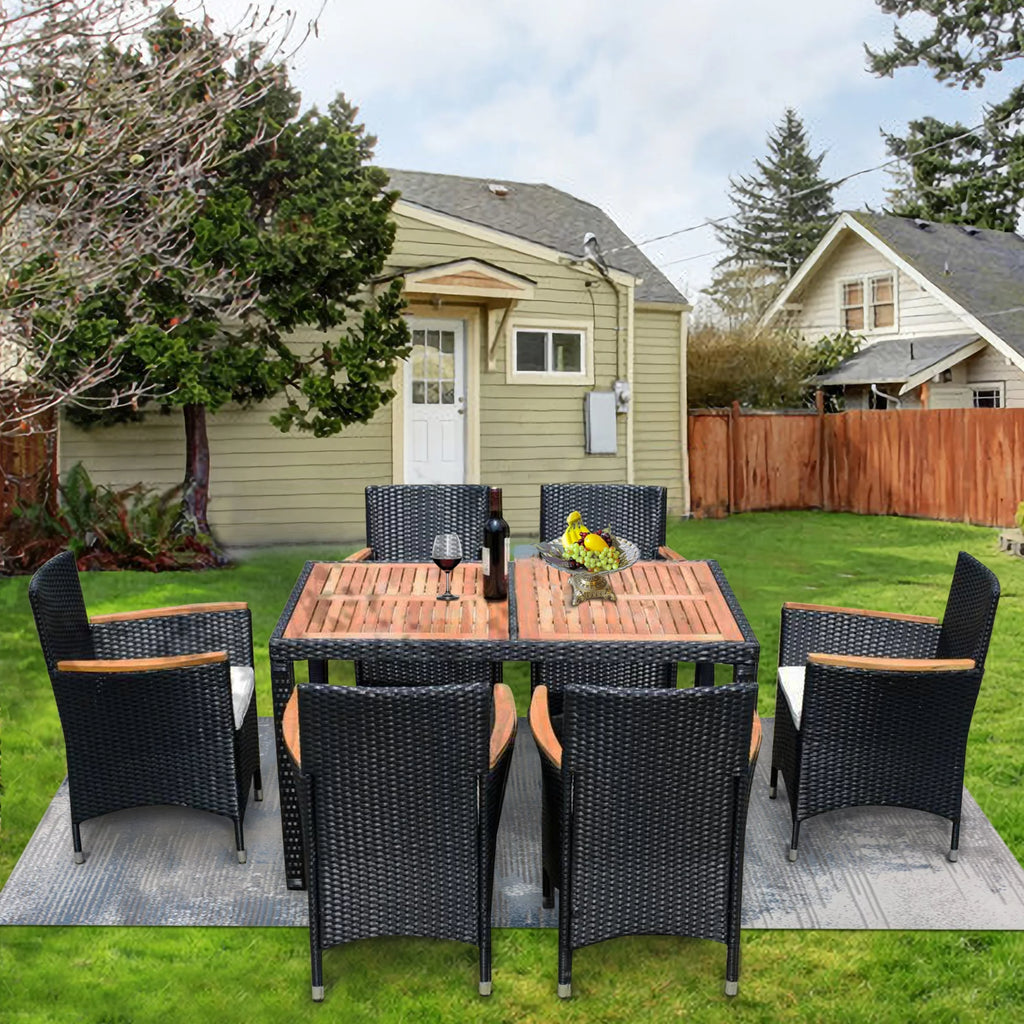 7 Piece Outdoor Wicker Dining Set with Beige Cushions R45358