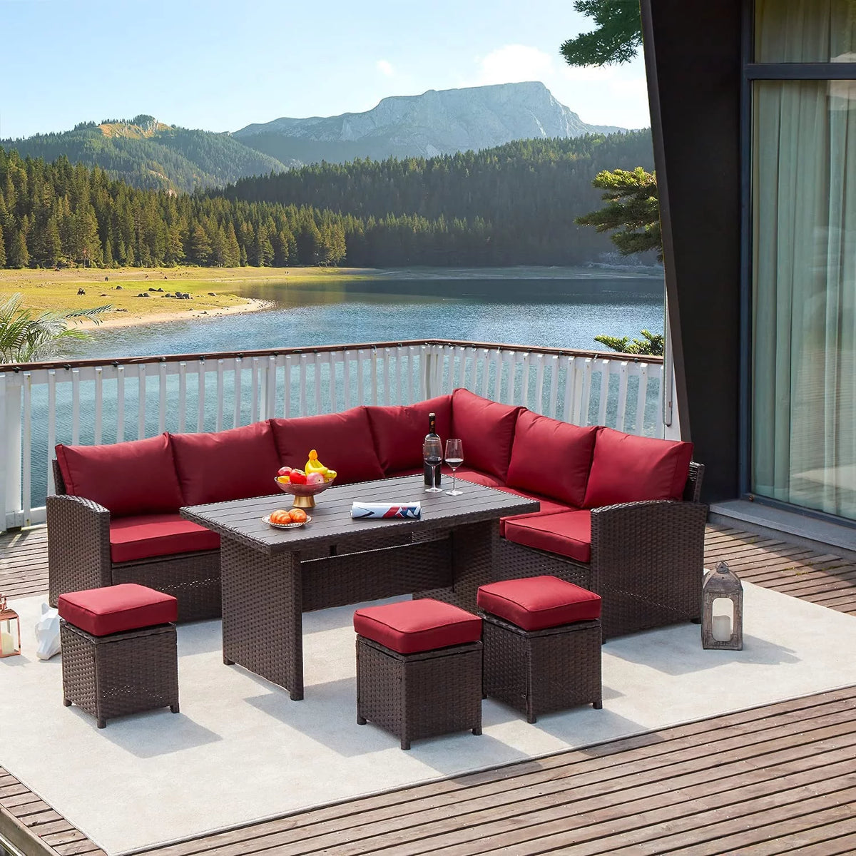 7-Piece Beige Rattan Wicker Sectional Sofa Set K35636