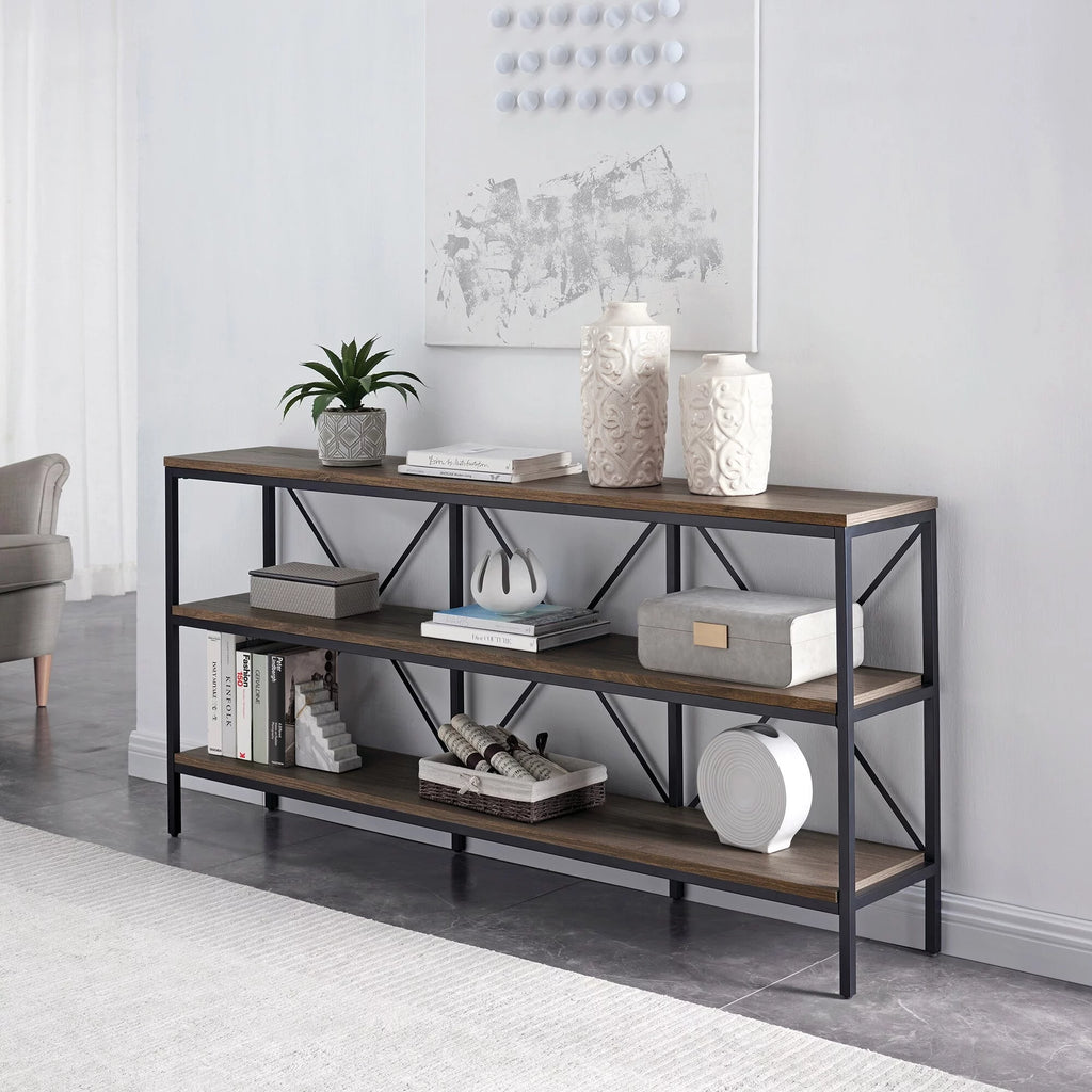 Blackened Bronze Black Grain Rectangular Console Table Y3876