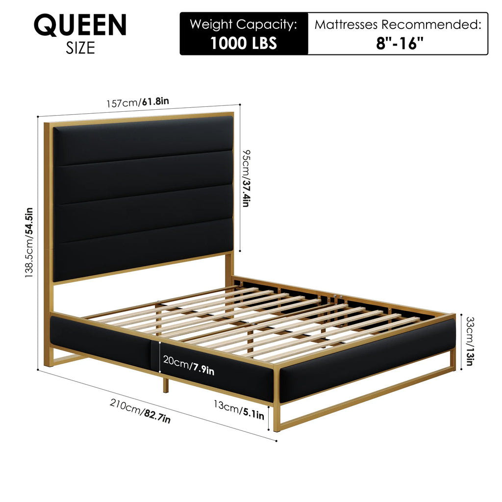 Queen Size Black Velvet Upholstered Platform Bed S64284
