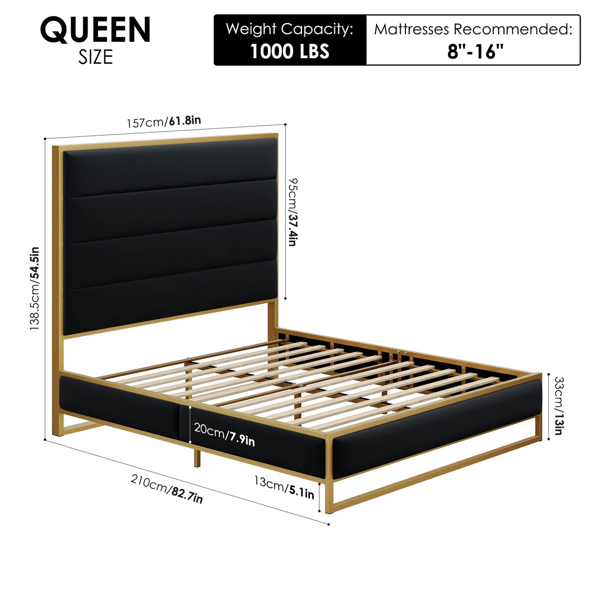 Queen Size Black Velvet Upholstered Platform Bed S64284