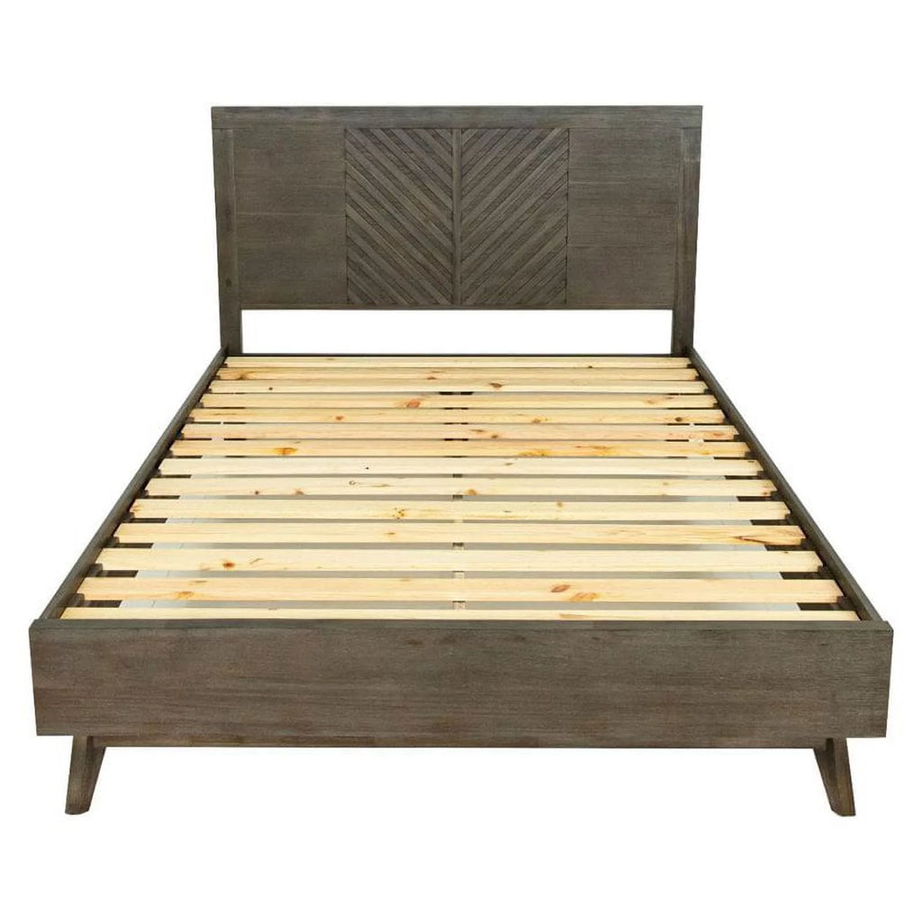 Brown Solid Wood Chevron Queen Bed I495431