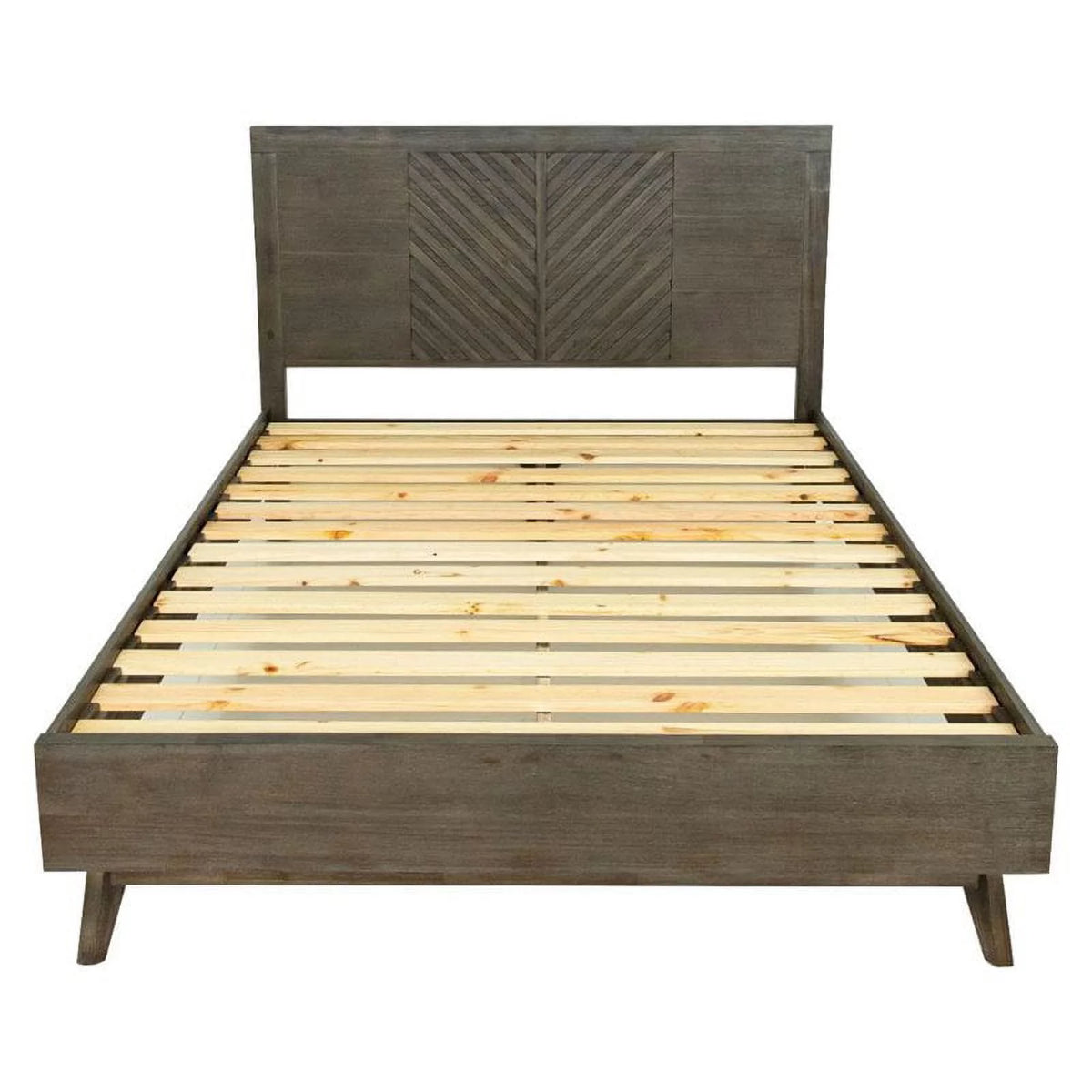 Brown Solid Wood Chevron Queen Bed I495431