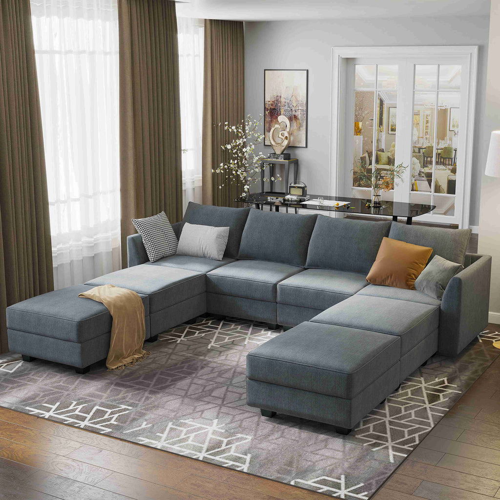 Bluish Grey Modular Sleeper Sectional Sofa Bed with Storage M45873