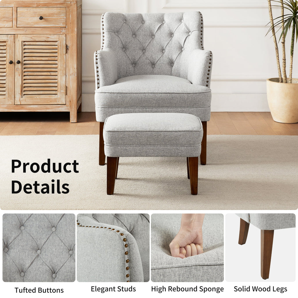 Beige Accent Chair with Ottoman Set Q72714
