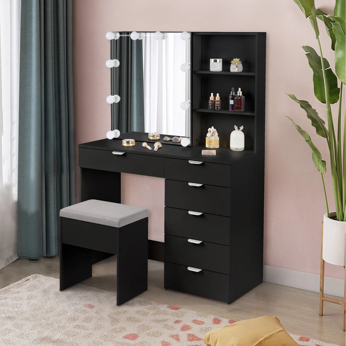 White Makeup Vanity Table Set with Sliding Mirror A7550