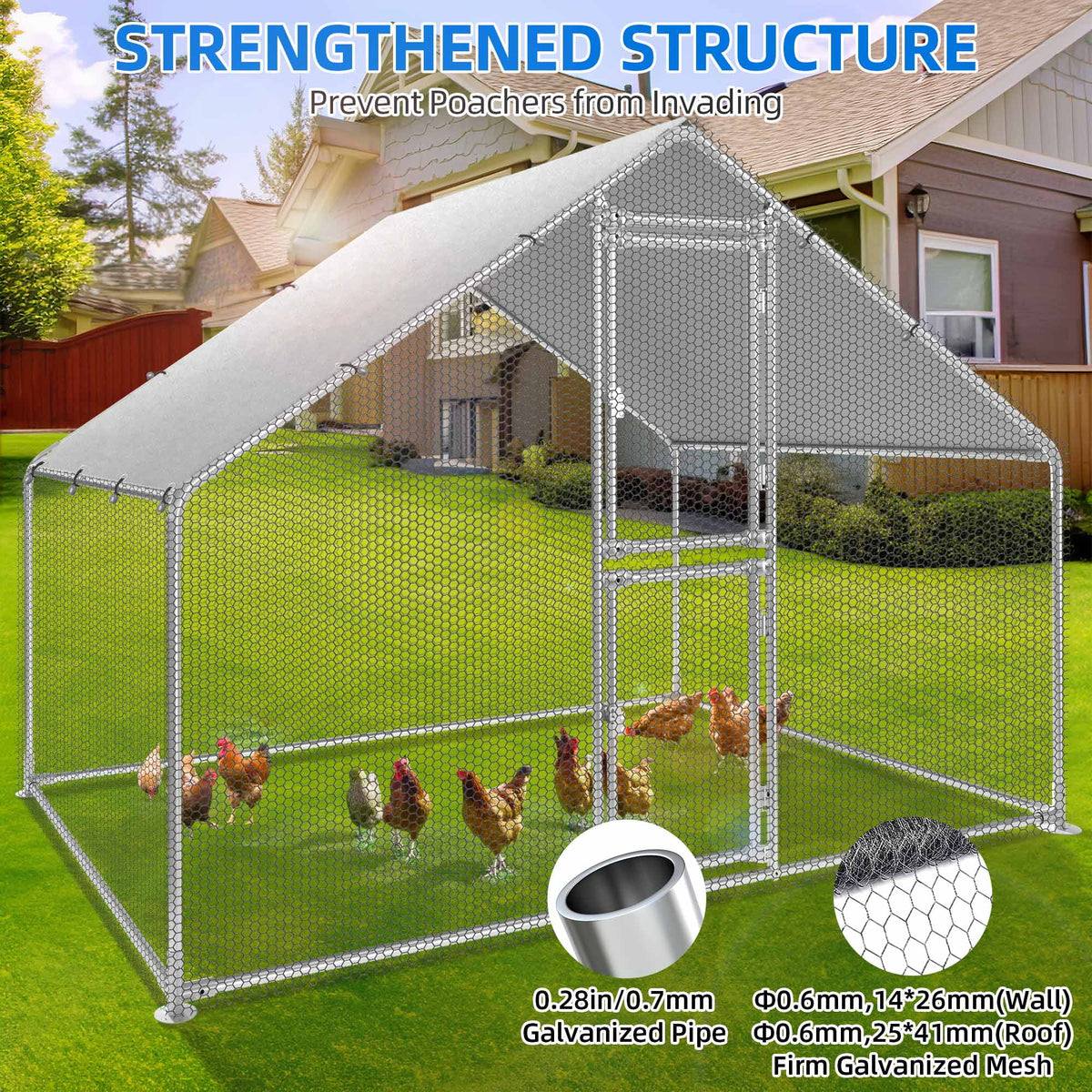 6.6 x 9.8 x 6.4 ft Metal Chicken Coop with Waterproof Cover J8653