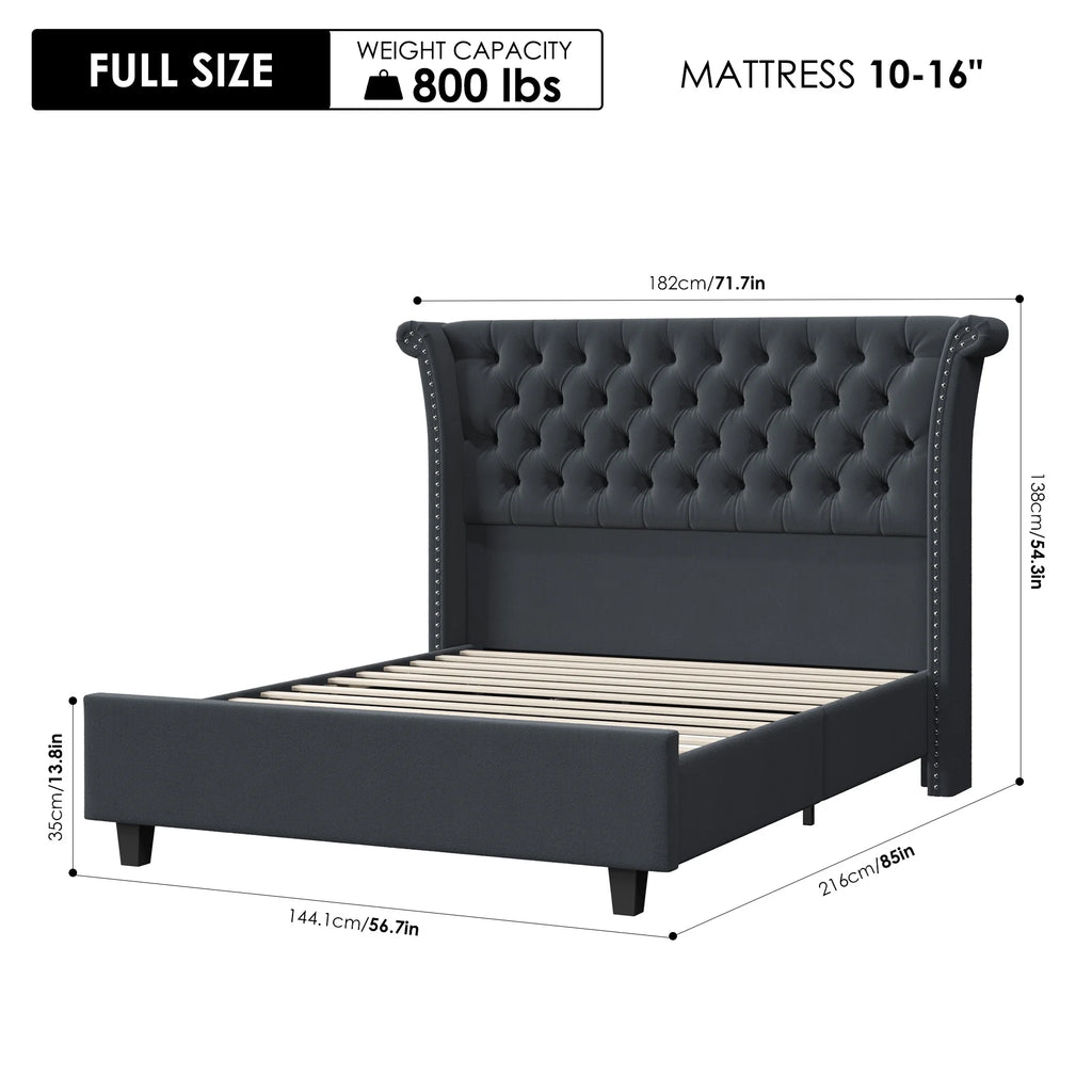 King Size White Velvet Tufted Upholstered Platform Bed W874