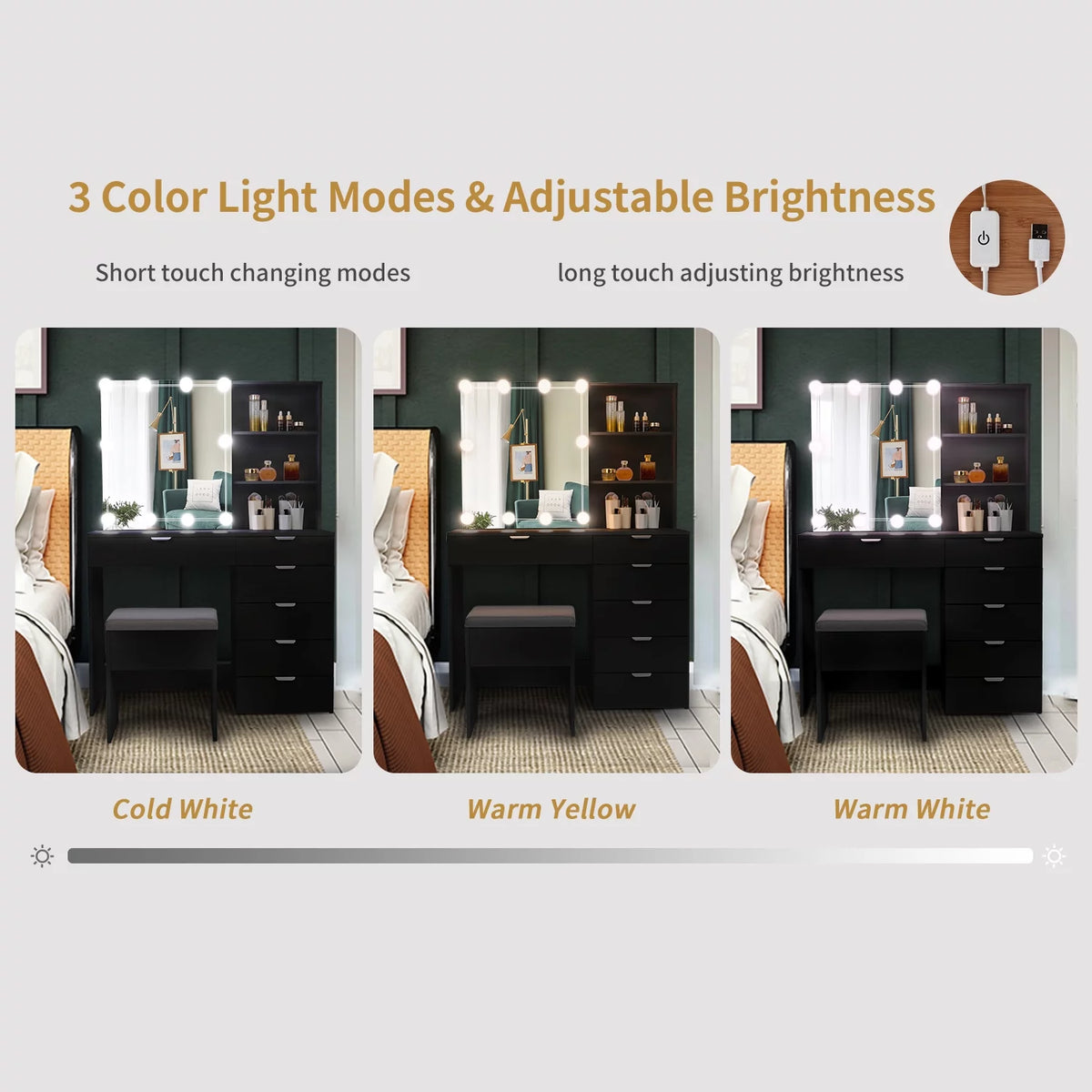 White Makeup Vanity Table Set with Sliding Mirror A7550