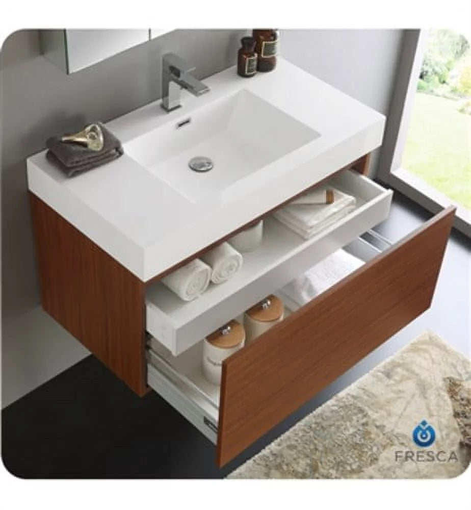 36" Teak Wall Hung Bathroom Vanity & Medicine Cabinet O47052