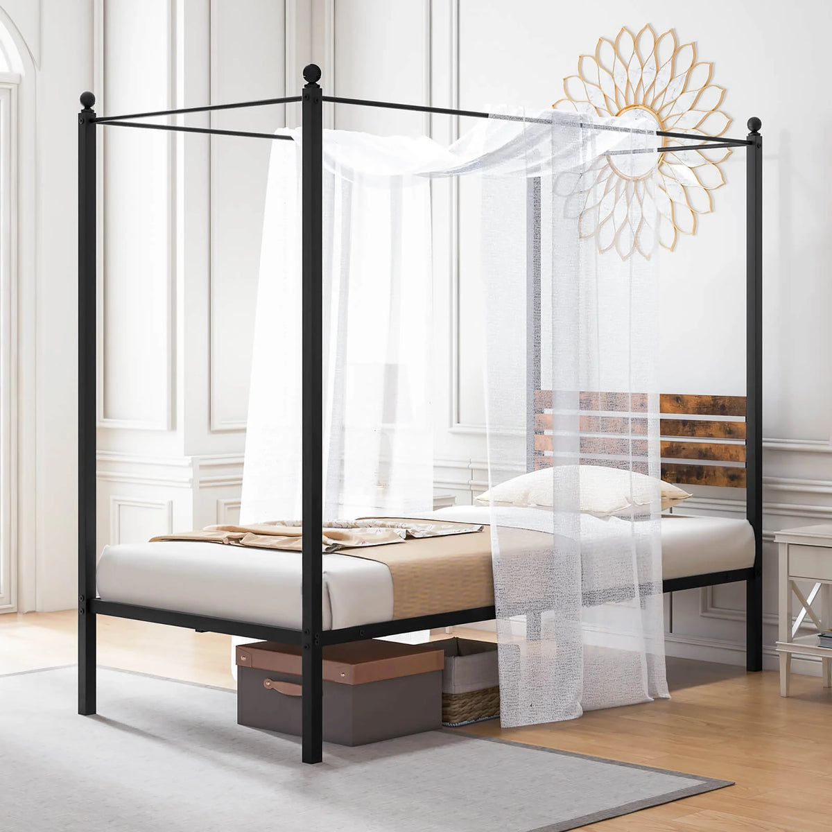 Queen Size 4-Post Canopy Metal Bed Frame Y87083