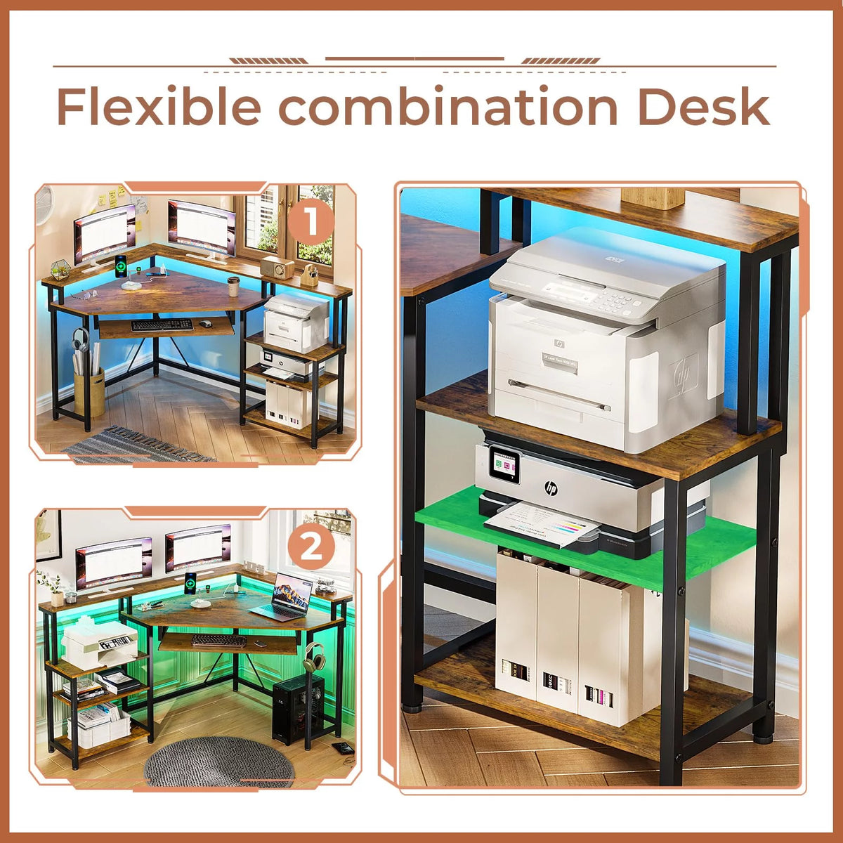 Rustic Brown Computer Desk with USB Charging Ports P65032