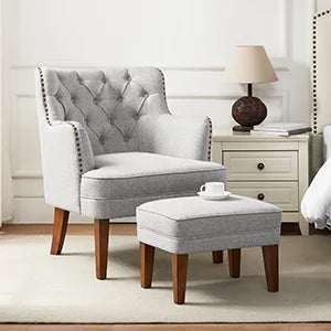 Beige Accent Chair with Ottoman Set Q72714