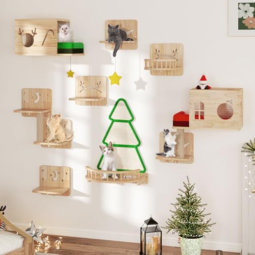 Solid Wood Wall Mounted Cat Furniture Set of 13 N795663
