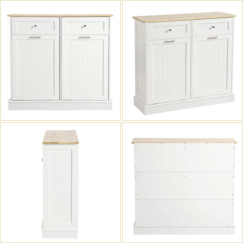 White Double Tilt Out Trash Cabinet with Drawer K178410
