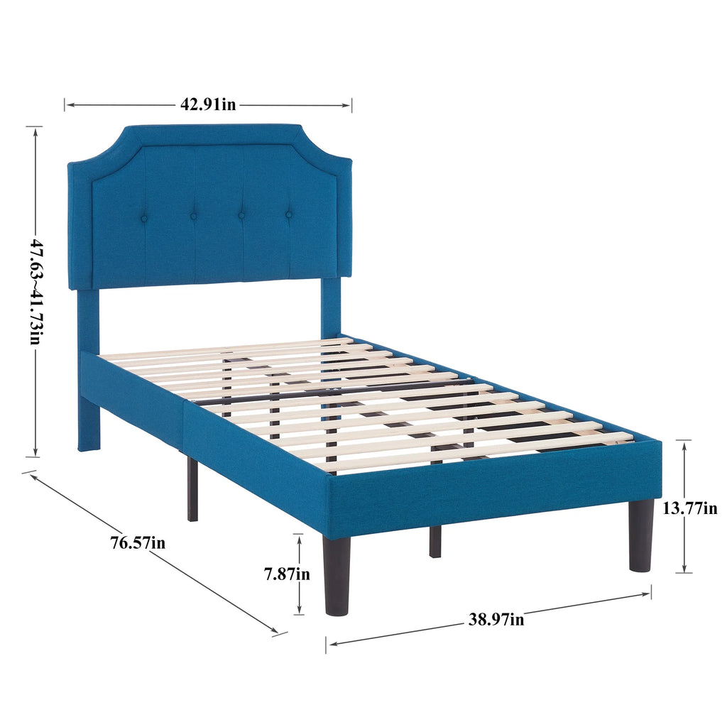 Twin Upholstered Platform Bed Frame with Adjustable Headboard A64988