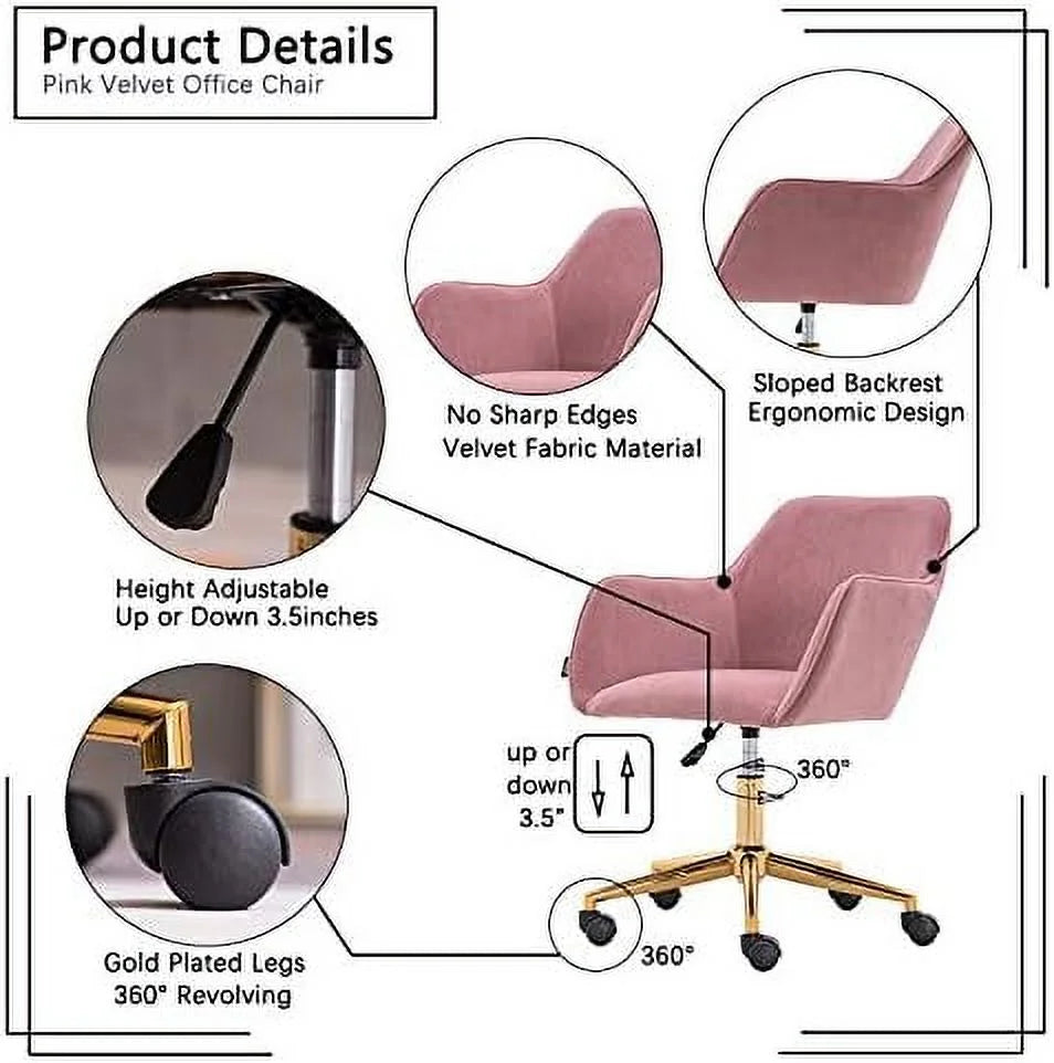 Velvet Yellow Adjustable Height Revolving Office Chair with Gold Metal Legs T103