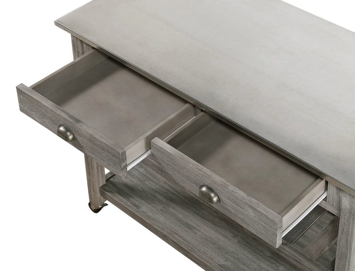 Wood Kitchen Cart with Stainless Steel Top R9353
