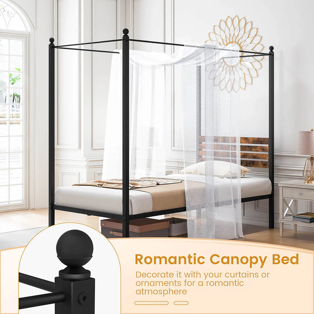 Queen Size 4-Post Canopy Metal Bed Frame Y87083