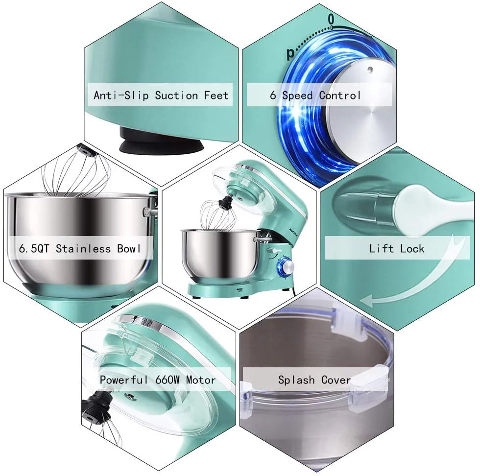 6.5-QT 660W 6-Speed Tilt-Head Electric Stand Mixer, Blue K61477