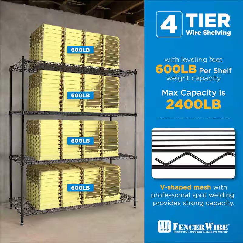 Black 4-Tier Metal Storage Shelving Unit with Casters V97045