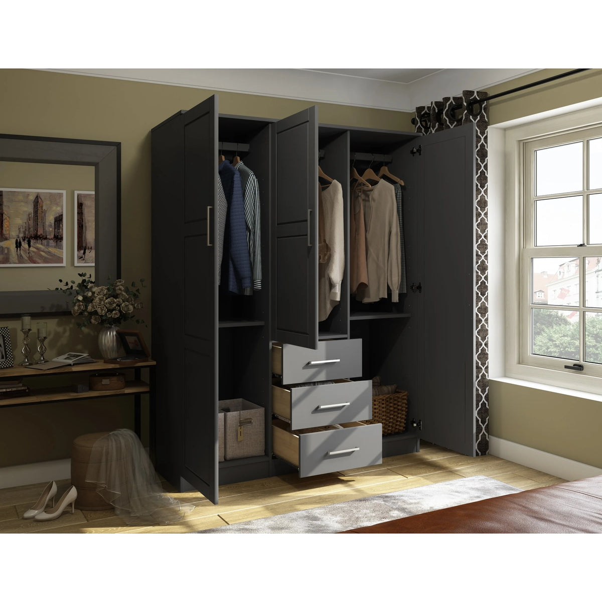 100% Solid Wood 3-Door Wardrobe Armoire K905084