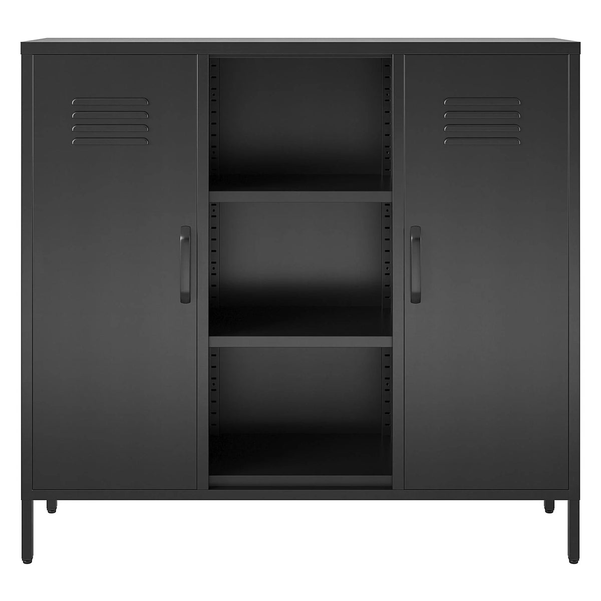 2 Door Metal Locker Accent Storage Cabinet with Bookcase, Black I937218