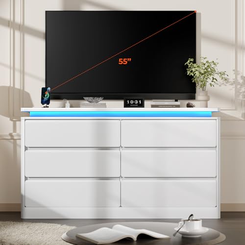 Black 6 Drawer Wood Dresser with Charging Station Q2559