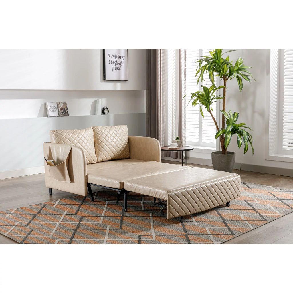 Beige Linen Convertible Sleeper Sofa Bed with Storage W64227