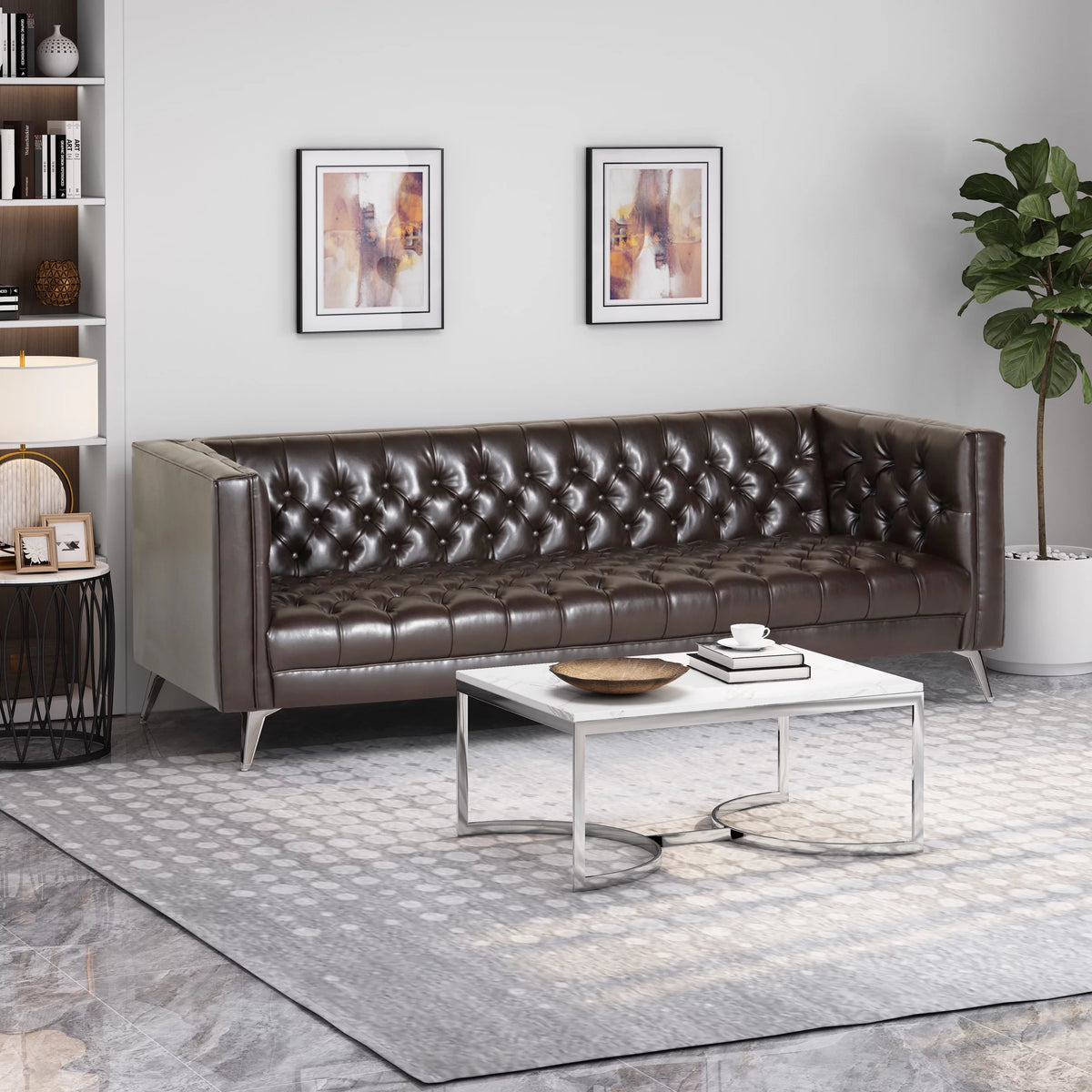 Brown Faux Leather Tufted Sofa K62821