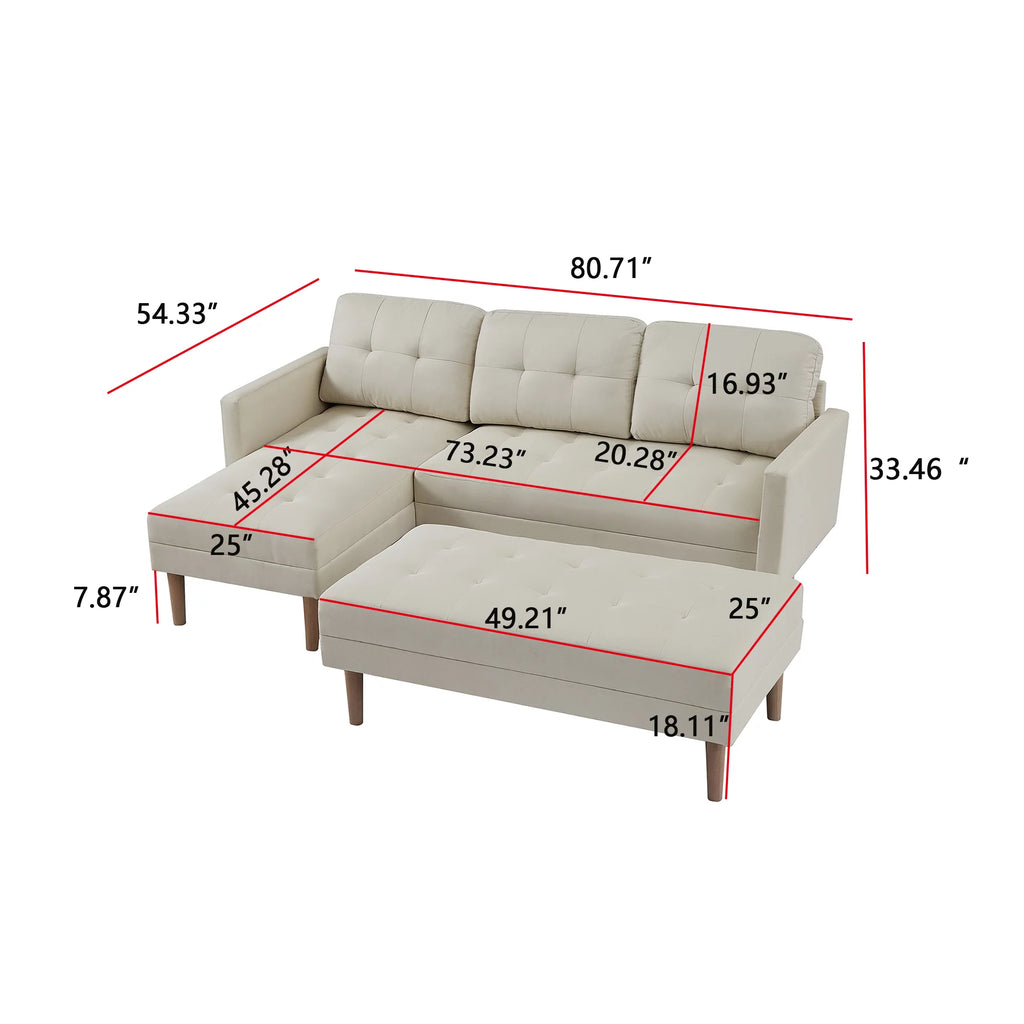 Beige Fabric Reversible Sleeper Sectional Sofa Bed J1649