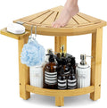 Bamboo Corner Shower Stool with Storage Shelf and Soap Dish E87719