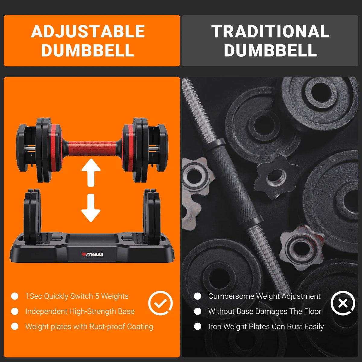 55lb 5 in 1 Adjustable Dumbbell Set with Rack U59641
