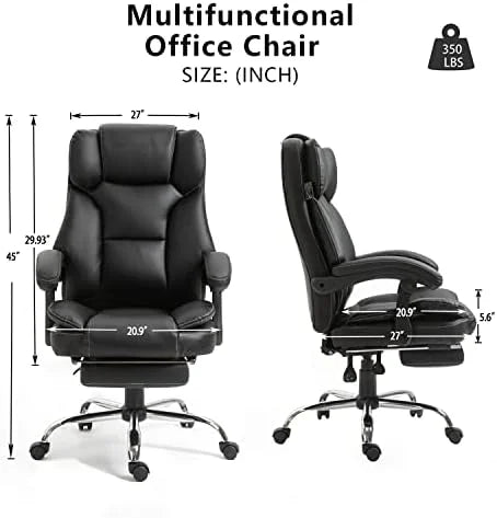Black PU Leather Reclining Office Chair with Footrest U1002