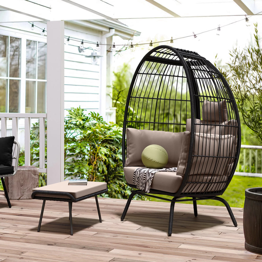 Wicker Egg Chair with Ottoman, Stand, Cushions S44733