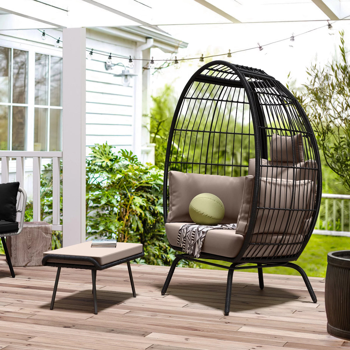 Wicker Egg Chair with Ottoman, Stand, Cushions S44733