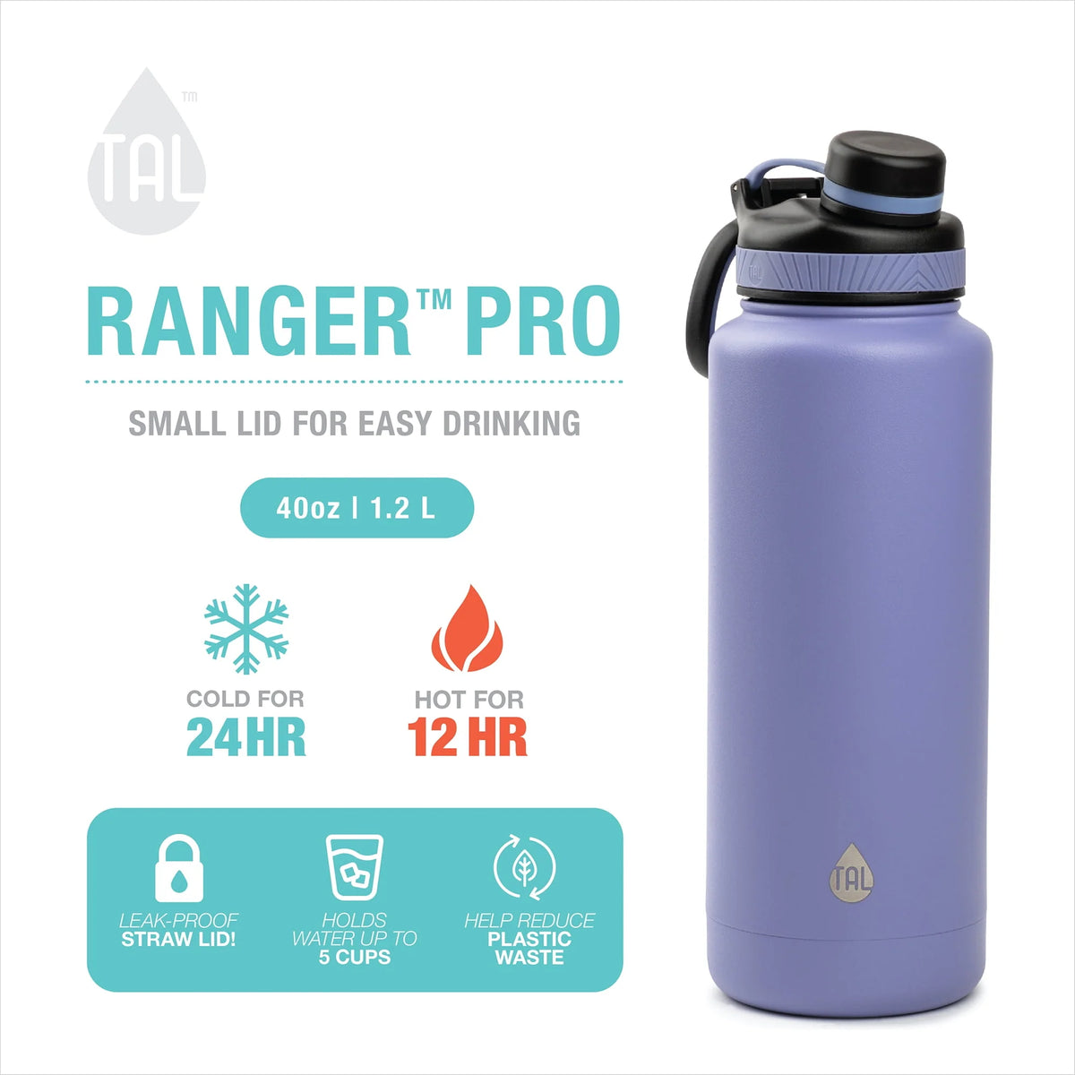 Stainless Steel Water Bottle 40 fl oz, Black S847