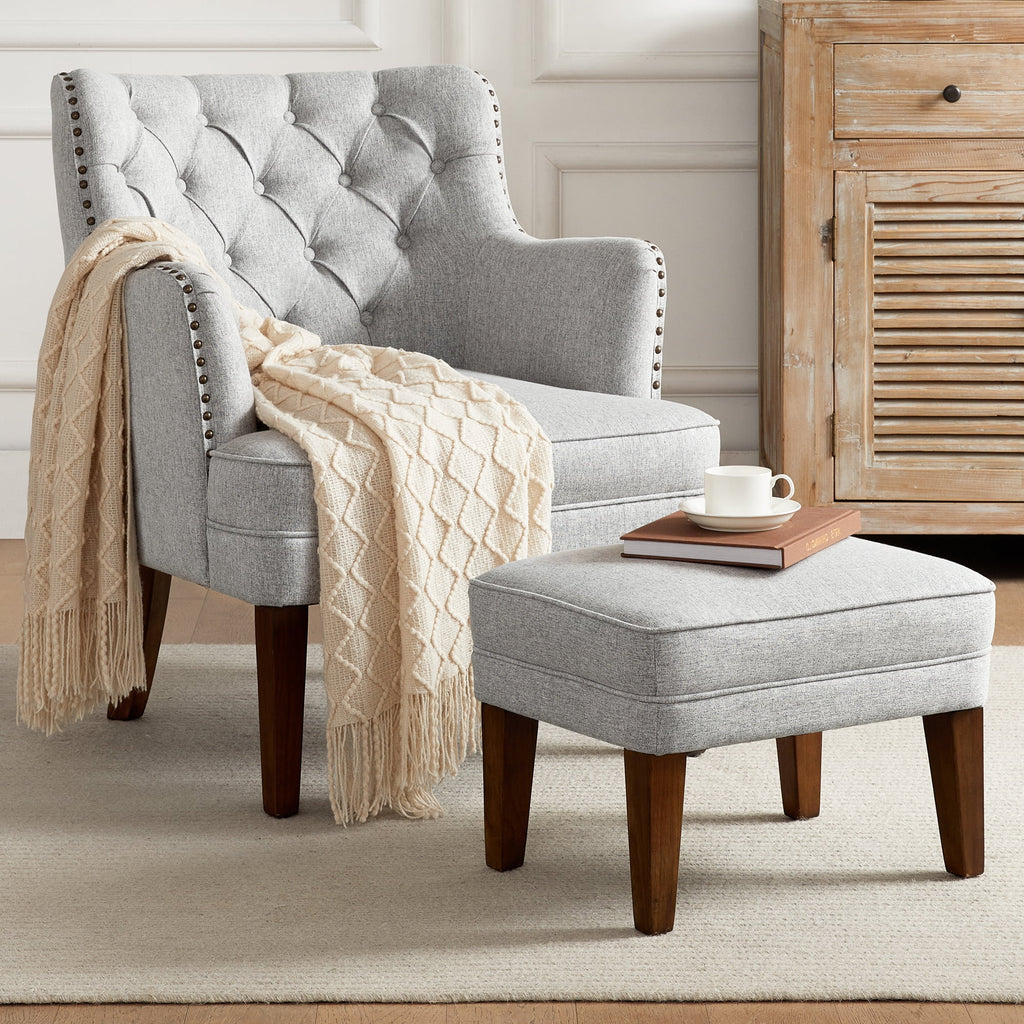 Beige Accent Chair with Ottoman Set Q72714