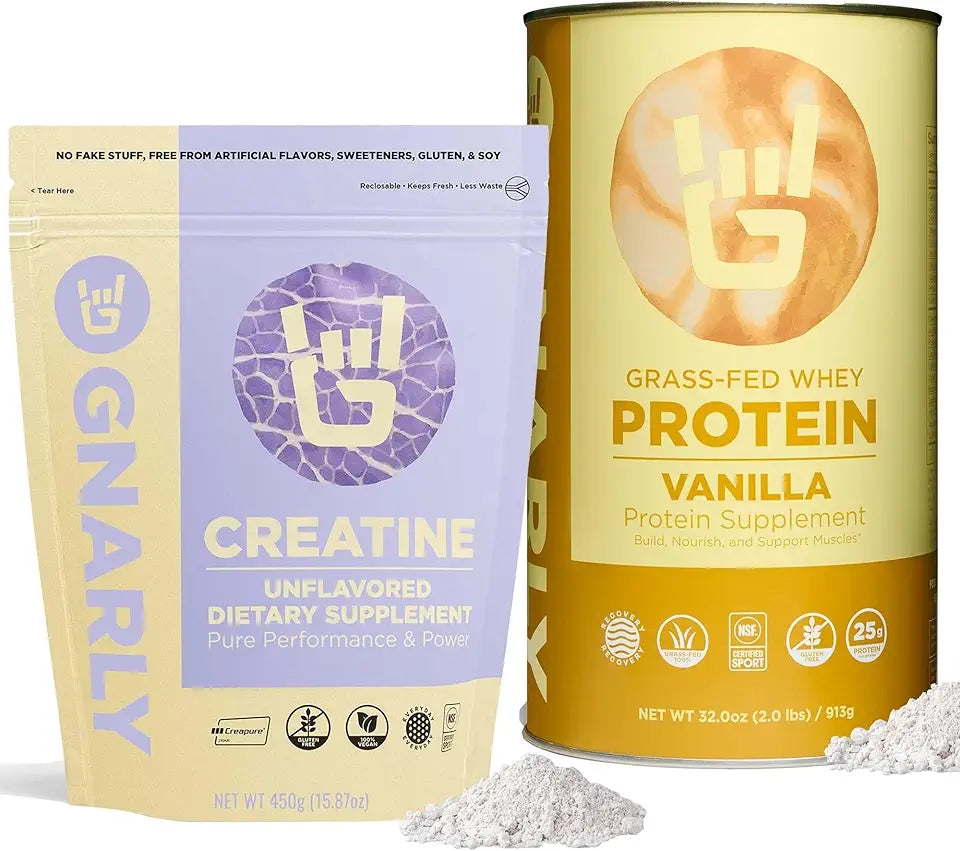 Unflavored Creatine Powder and Vanilla Grass-Fed Whey Protein W82468