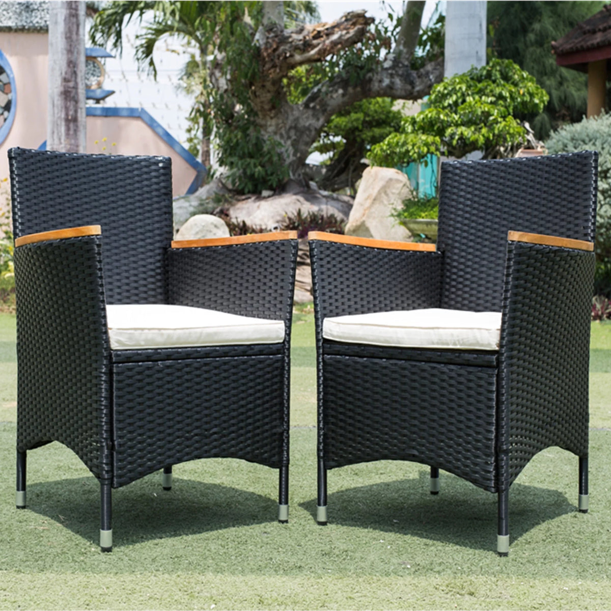 7 Piece Outdoor Wicker Dining Set with Beige Cushions R45358