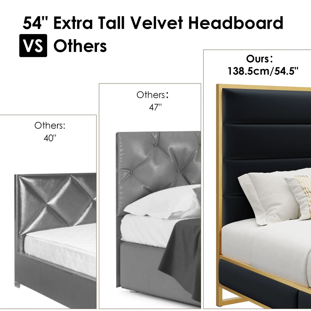 Queen Size Black Velvet Upholstered Platform Bed S64284