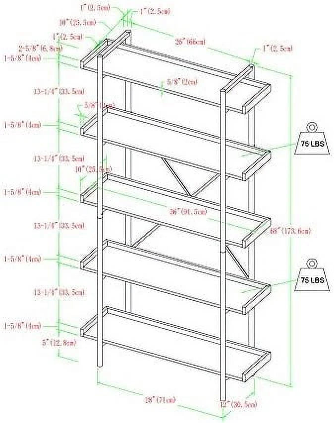 68 Inch Wood Metal Bookcase V238