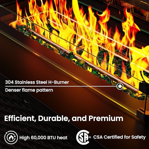 43-Inch Rectangular Propane Fire Pit Table with 60,000 BTU, Glass Stones, and Wind Guard, Black I9748