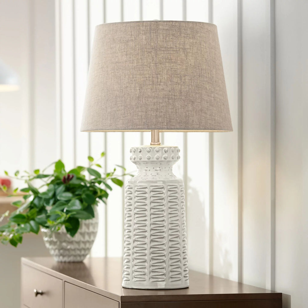 26" High Cream White Glaze Table Lamp C73705