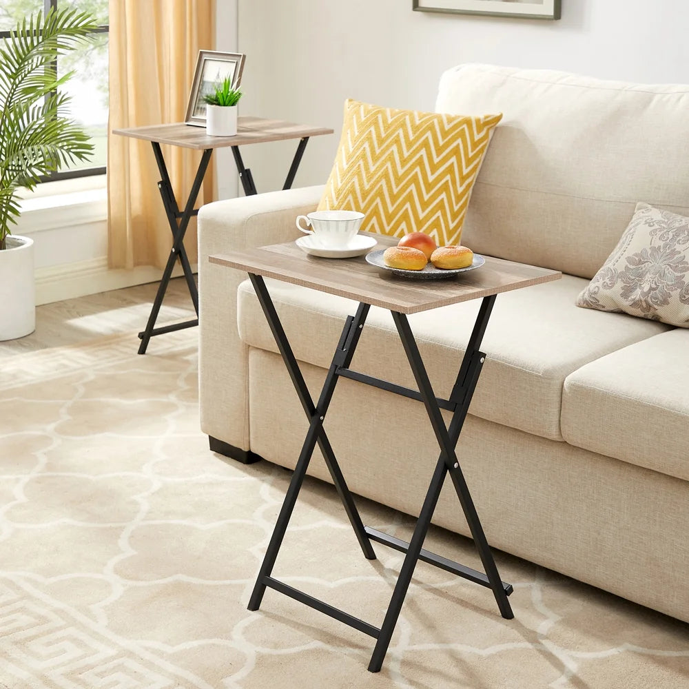 2-Piece Folding TV Tray Table Portable Sofa Side Table Rustic Brown and Black S133