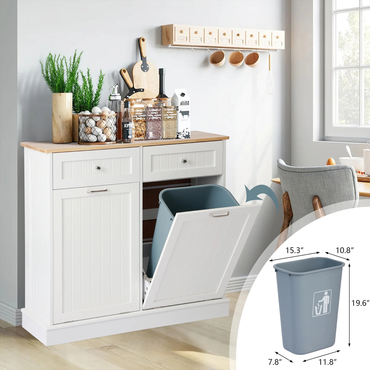 White Double Tilt Out Trash Cabinet with Drawer K178410