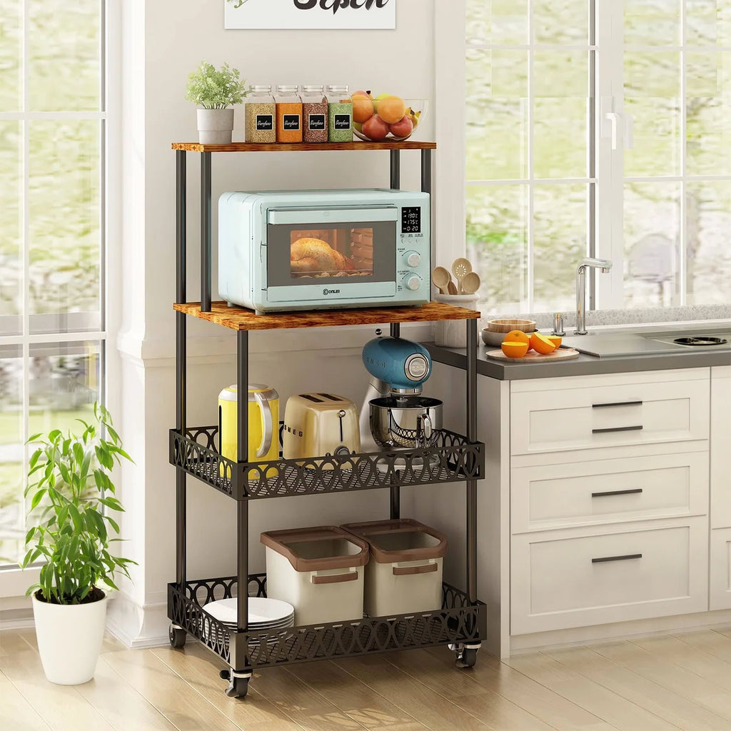4-Tier Baker's Rack 48 inch Kitchen Storage Organizer with Metal Wheels L965008