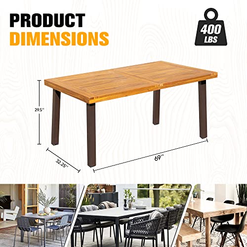 Acacia Wood Dining Table with Iron Legs N86292
