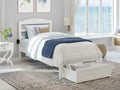White Twin XL Wood Platform Bed Frame with Foot Drawer Storage H297883
